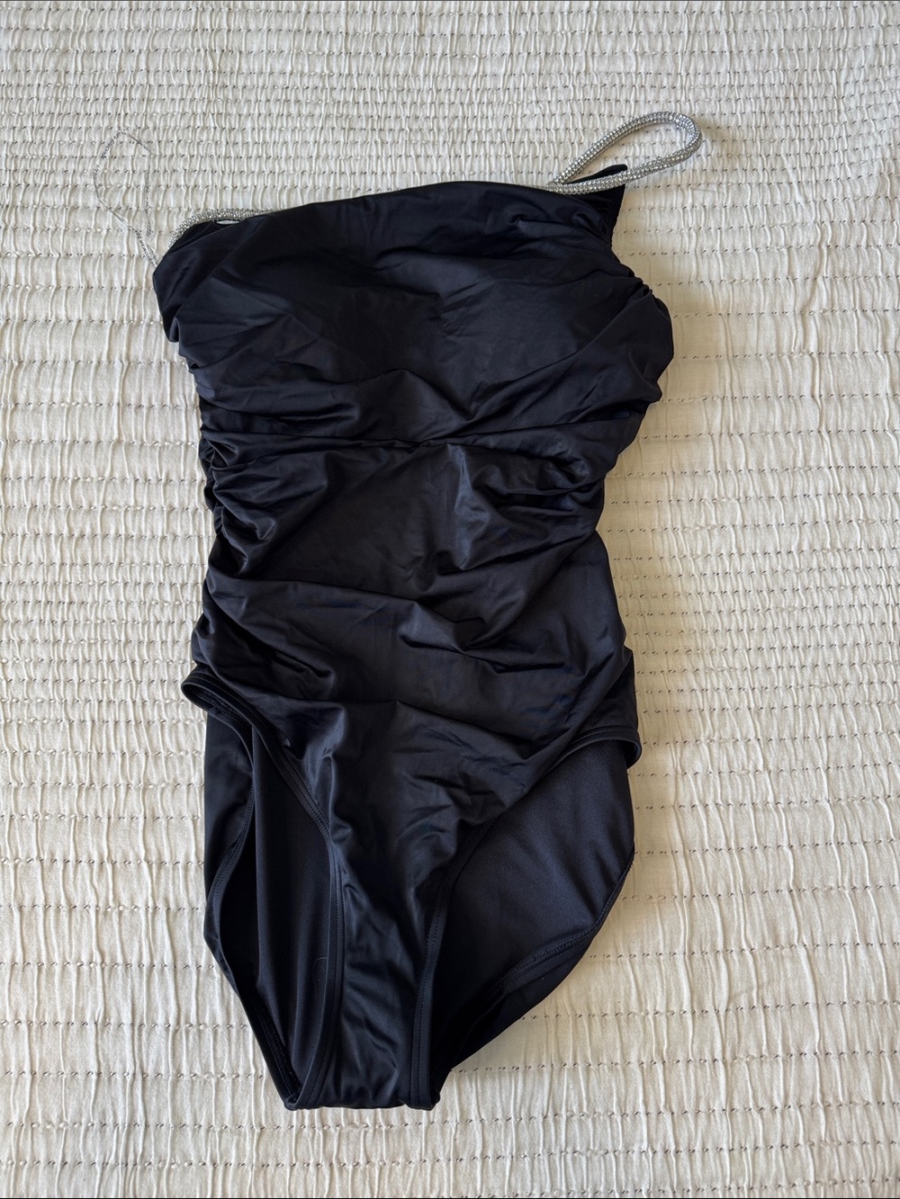 Carmen Marc Valvo Black One-Piece Swimsuit with Silver Accent
